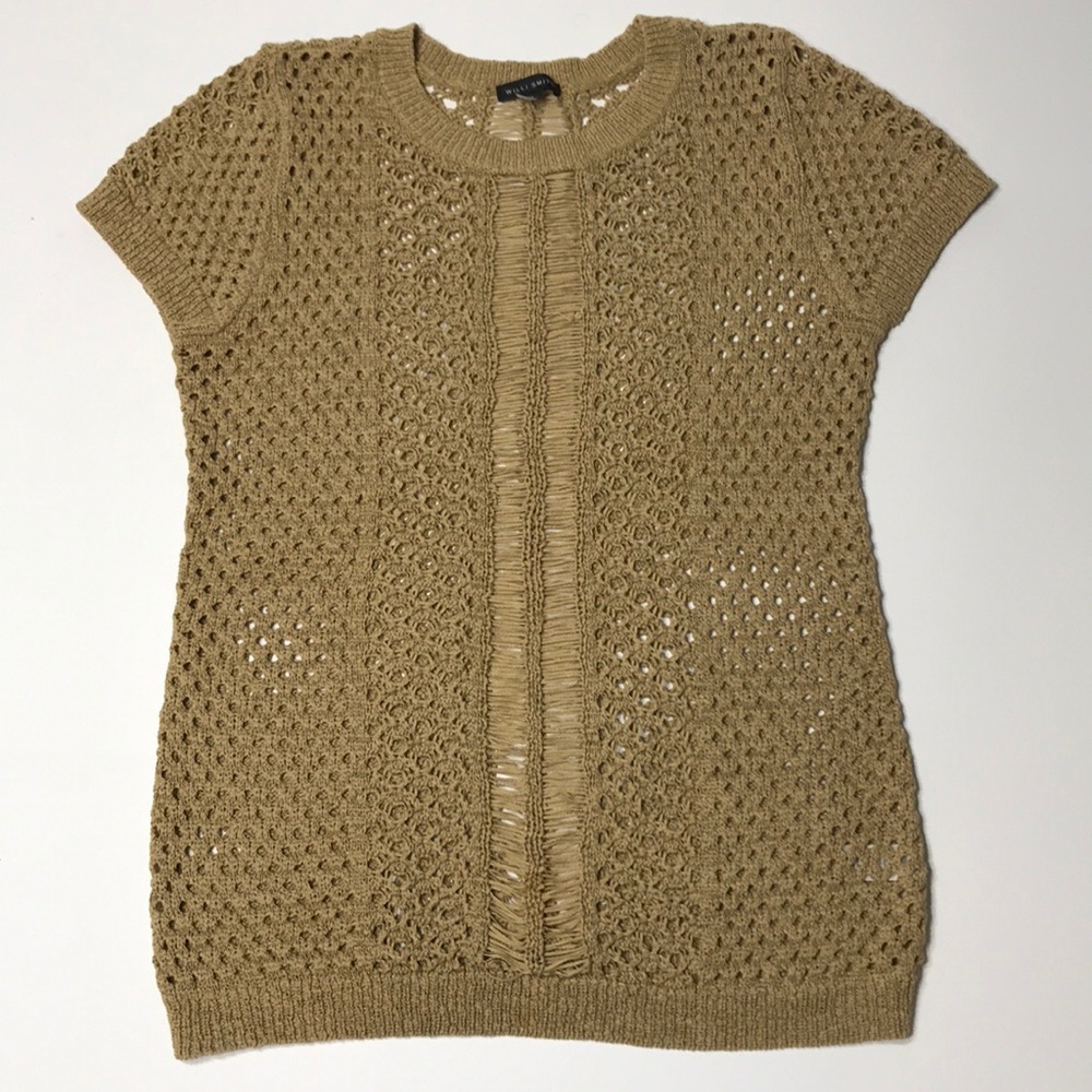 Willi Smith Loose Knit Crocheted Gold Tan Top M
